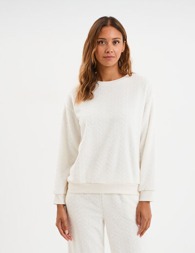 Haut de pyjama sweat polaire torsad&eacute; blanc femme
