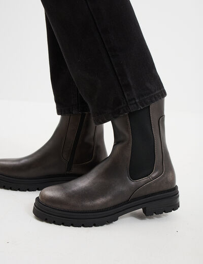 Boots chelsea crant&eacute;es noir femme
