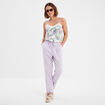 Pantalon droit 7/8ème lin mélangé violet clair femme