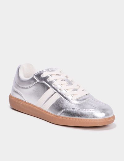 Tennis basses &agrave; lacets gris argent femme