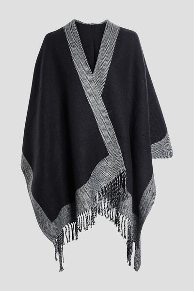 Poncho à franges noir femme