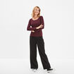 T-shirt coton col rond manches longues prune femme