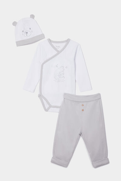Ensemble 3 pièces en coton gris clair bébé garçon