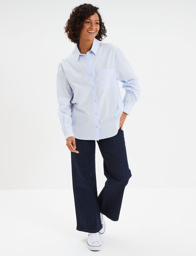 Chemise oversize 1 poche coton bleu ciel femme