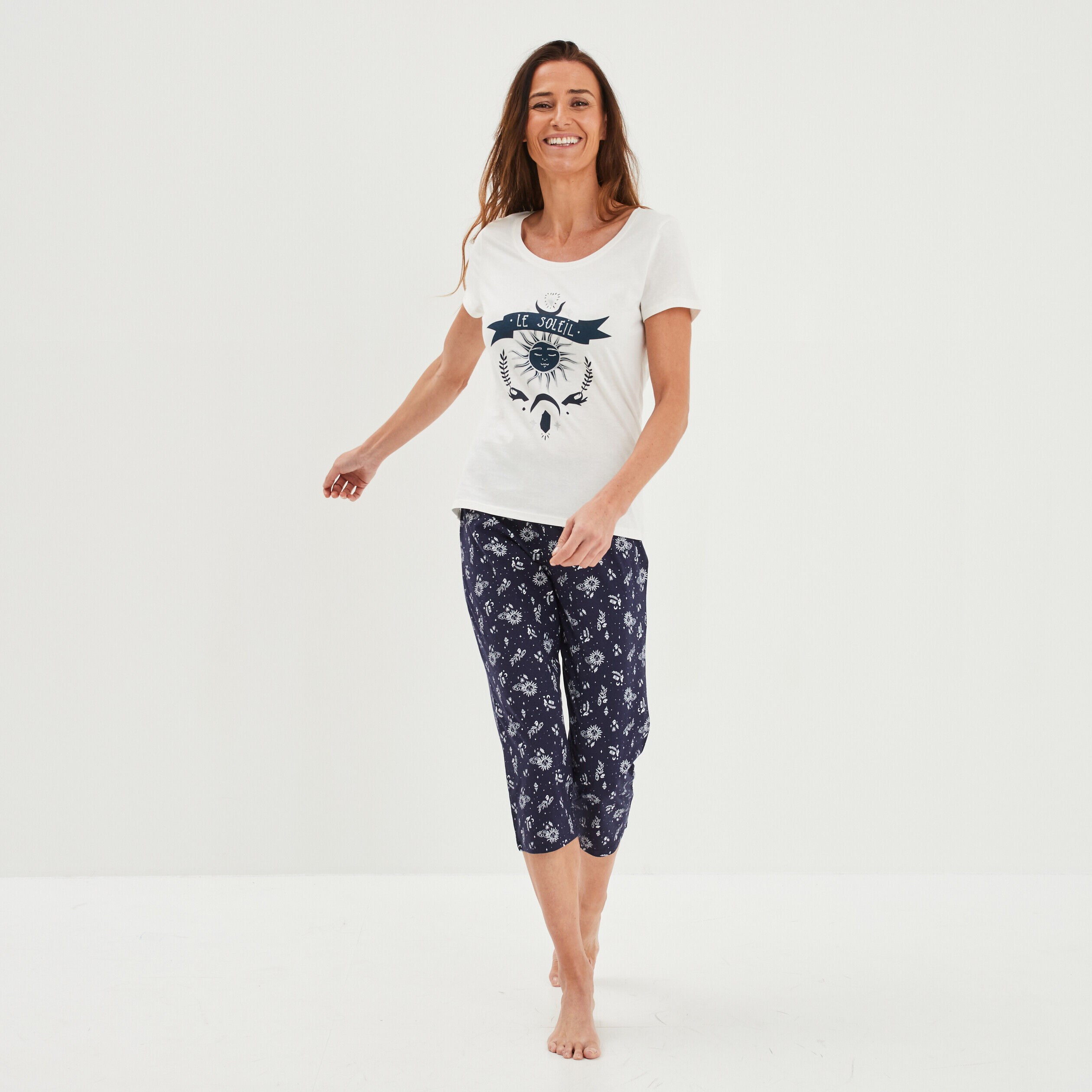 Ensemble pyjama corsaire 2 pièces coton blanc femme LH