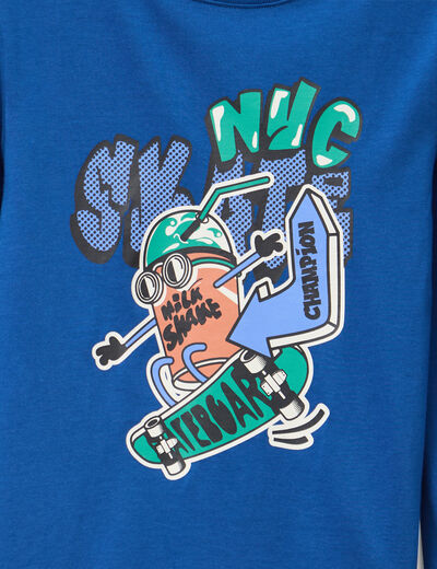 T-shirt col rond manches longues coton bleu garçon