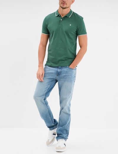 Polo manches courtes bords contrastés vert menthe homme