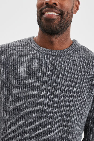Pull col rond à manches longues gris foncé homme