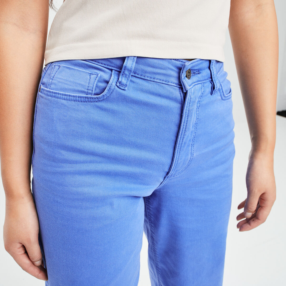 Pantalon wide leg taille haute bleu electrique femme