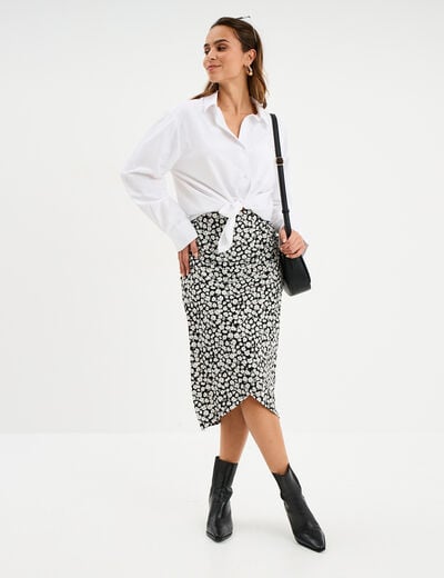 Jupe midi portefeuille noir femme