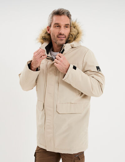 Parka &agrave; capuche fausse fourrure gris argent homme