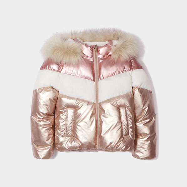 doudoune metallisee a capuche fourrure multicolore fille Doudoune métallisée à capuche fourrure multicolore fille