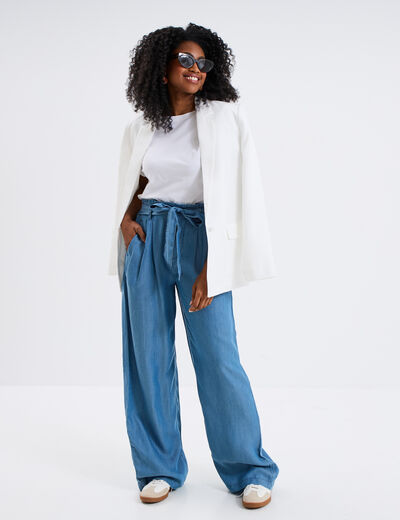 Jean large fluide tencel &eacute;lastiqu&eacute;e denim double stone femme