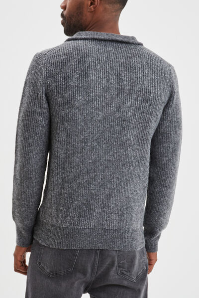 Pull avec col camionneur côtelé gris foncé homme