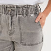 Jean paperbag cropped taille &eacute;lastiqu&eacute;e denim gris femme
