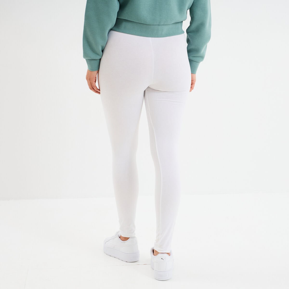 Legging long taille haute blanc femme