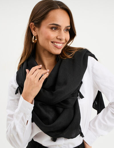 Foulard à pompons noir femme