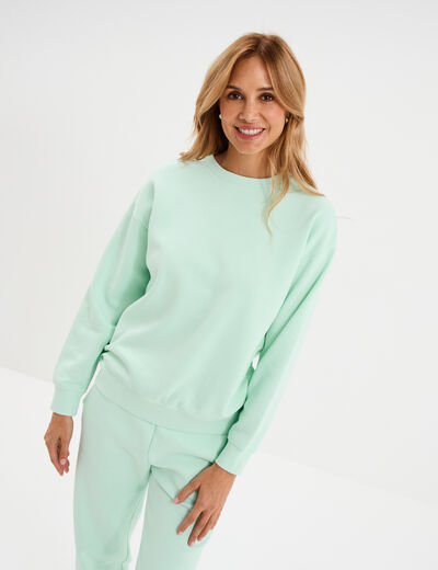 Sweat col rond manches longues vert clair femme