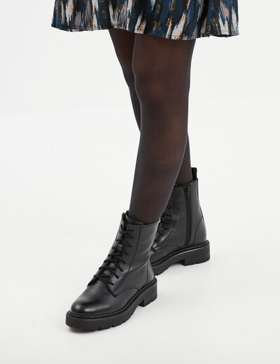 Bottines &agrave; lacets en cuir noir femme