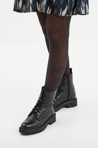 Bottines &agrave; lacets en cuir noir femme