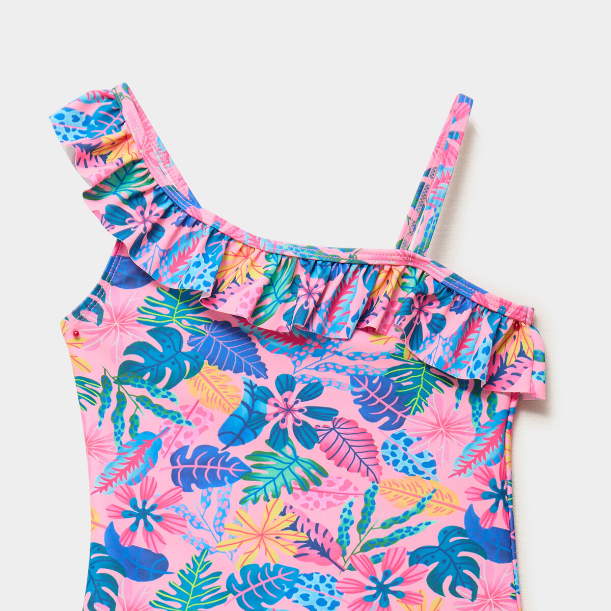 Maillot de bain une pi&egrave;ce asym&eacute;trique rose fluo fille