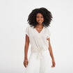 Blouse nouée ajustée manches courtes beige femme