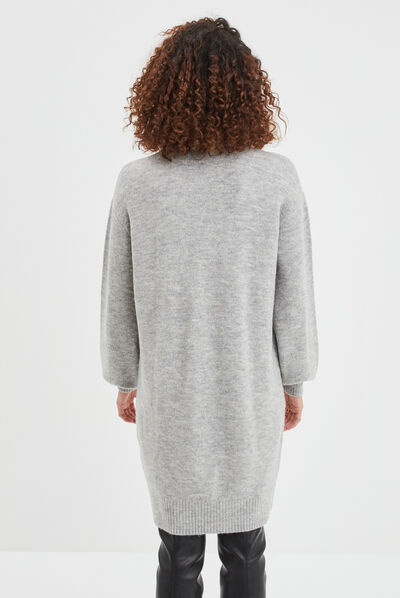 Robe pull col roulé courte droite gris clair femme