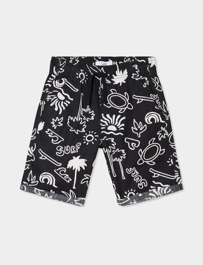 Short bermuda droit taille élastiquée noir garçon