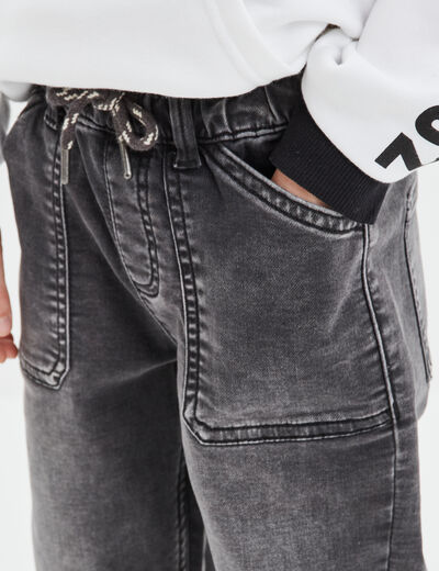 Jean stretch jogger taille élastiquée denim gris garçon
