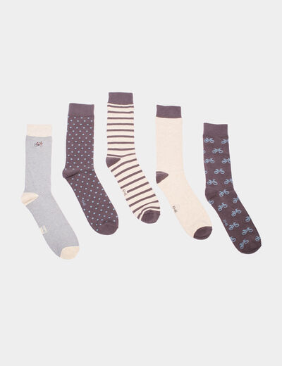 Lot 5 paires chaussettes coton multicolore homme