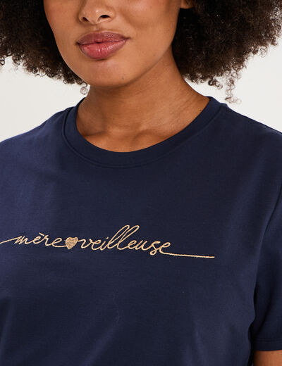 T-shirt manches courtes allaitement bleu marine femme maternit&eacute;