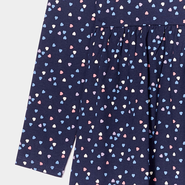 Robe trapèze manches longues coton bleu marine fille