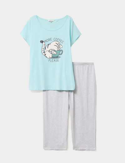 Ensemble pyjama corsaire coton bleu turquoise femme grande taille