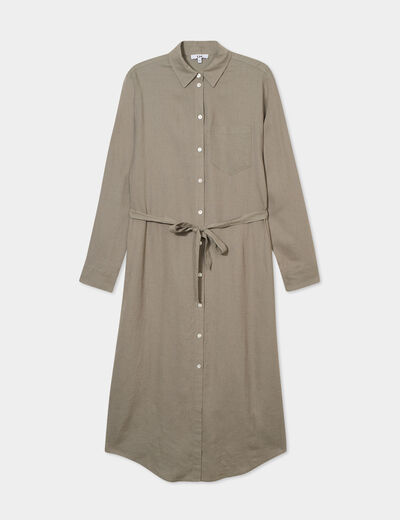 Robe chemise mélange lin vert kaki femme