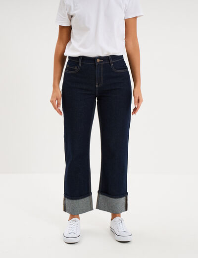 Jean droit cropped bas revers denim brut femme