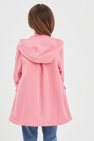 Parka longue zippée à capuche rose corail fille