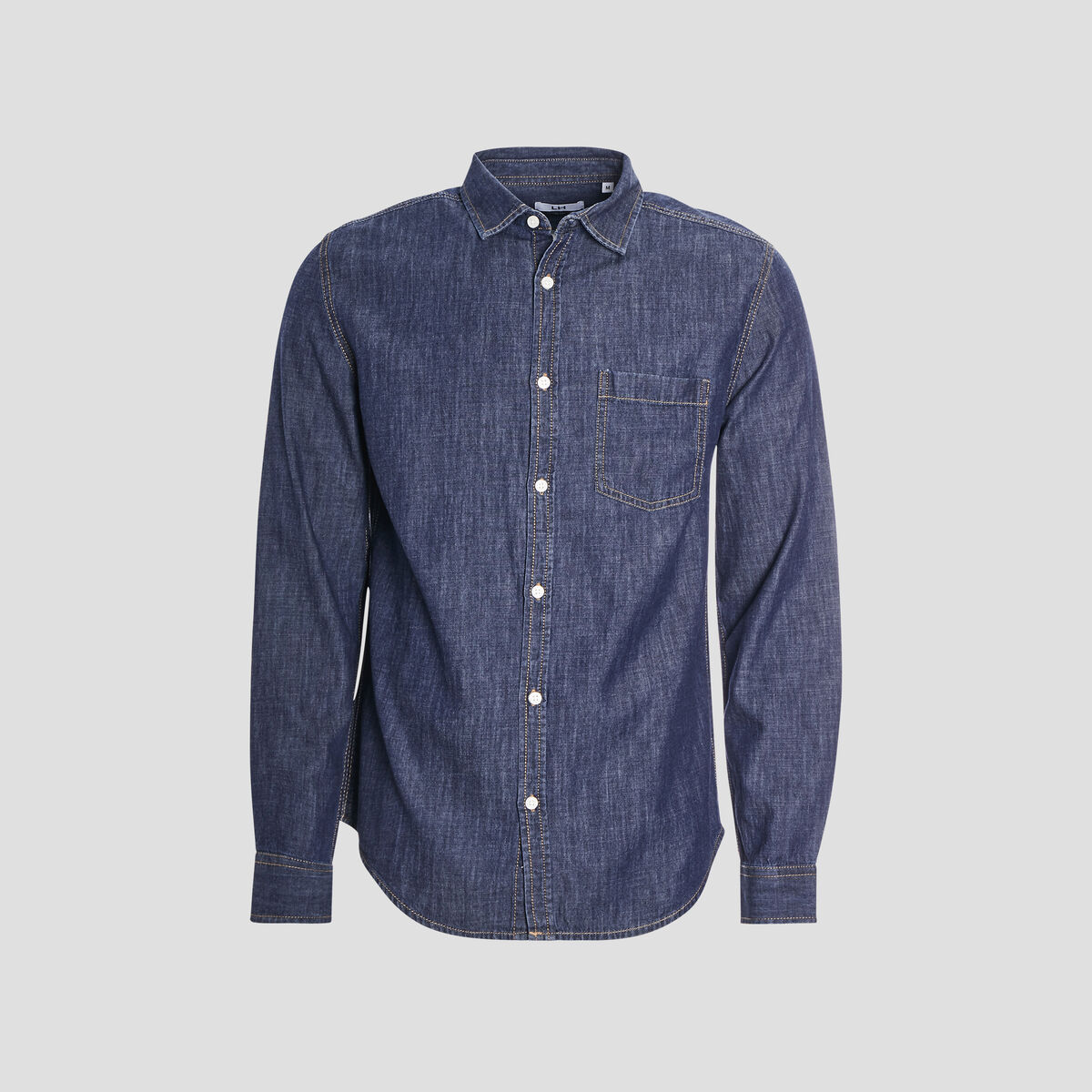Chemise droite manches longues denim stone homme