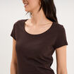 T-shirt coton col rond manches courtes marron fonc&eacute; femme