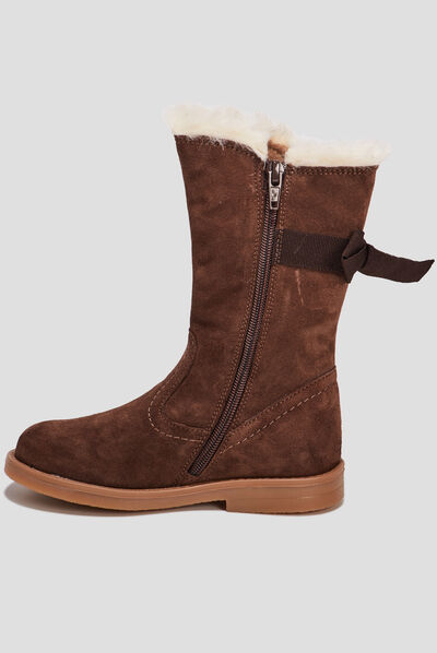 Bottes avec noeuds en cuir marron fille
