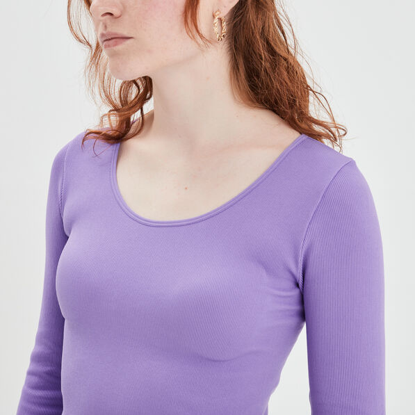 T-shirt côtelé sans couture parme femme