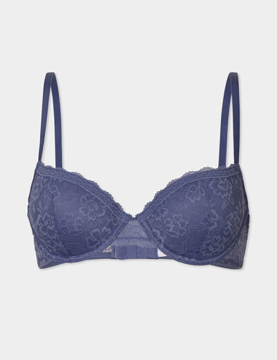Soutien-gorge corbeille paddé dentelle bleu gris femme