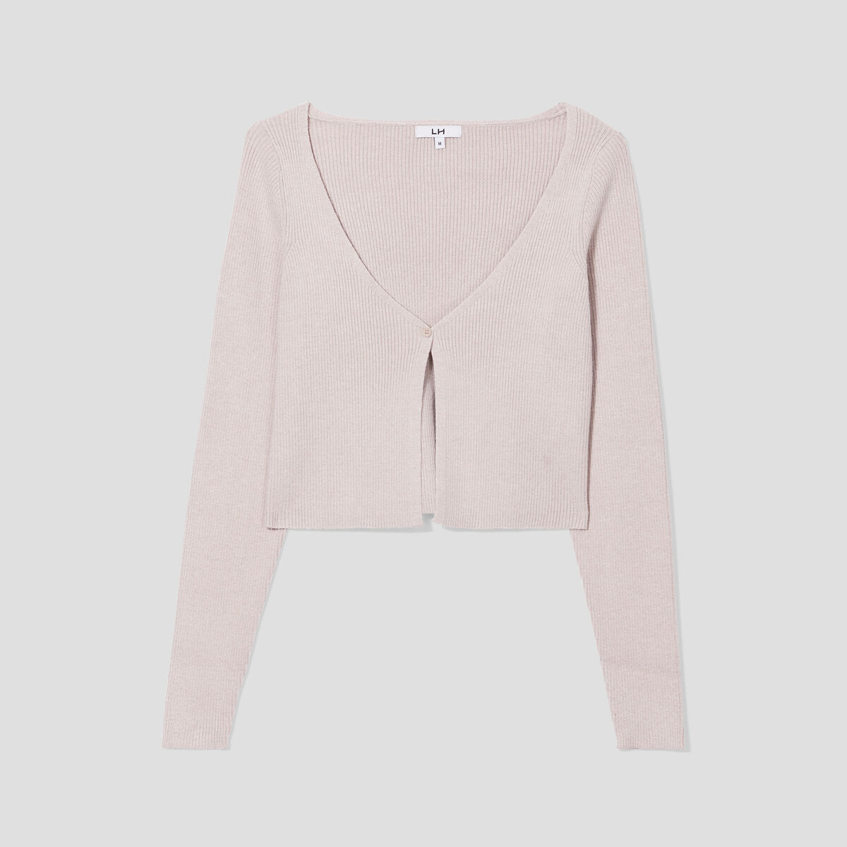 Gilet court manches longues col en V sable femme