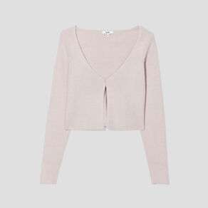 gilet court manches longues col en v sable femme Gilet court manches longues col en V sable femme