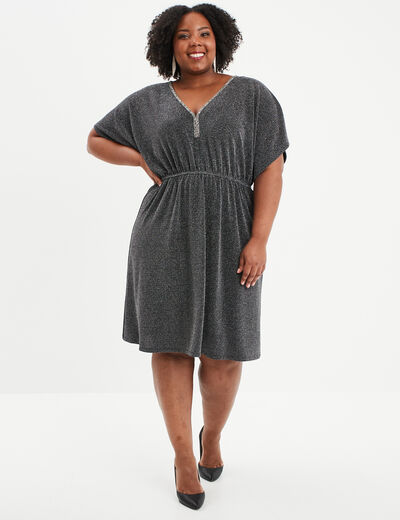 Robe évasée fils métallisés gris argent femme grande taille