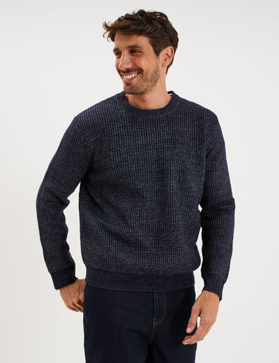 Pull col rond &agrave; manches longues bleu fonc&eacute; homme