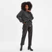 Pantalon simili cuir taille élastiquée noir femme