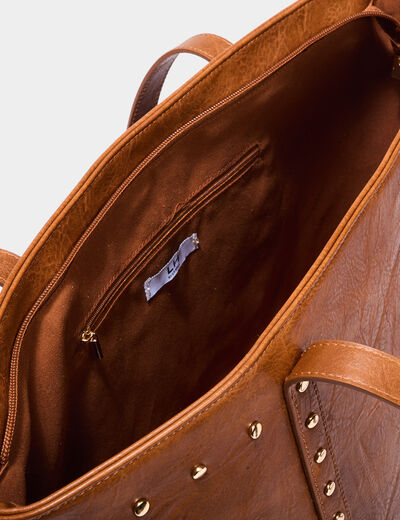 Sac cabas détails cloutés marron cognac femme