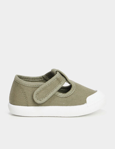 Chaussures salomé en toile à scratchs vert kaki bébé garçon