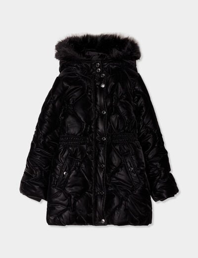 Parka à capuche fausse fourrure noir fille