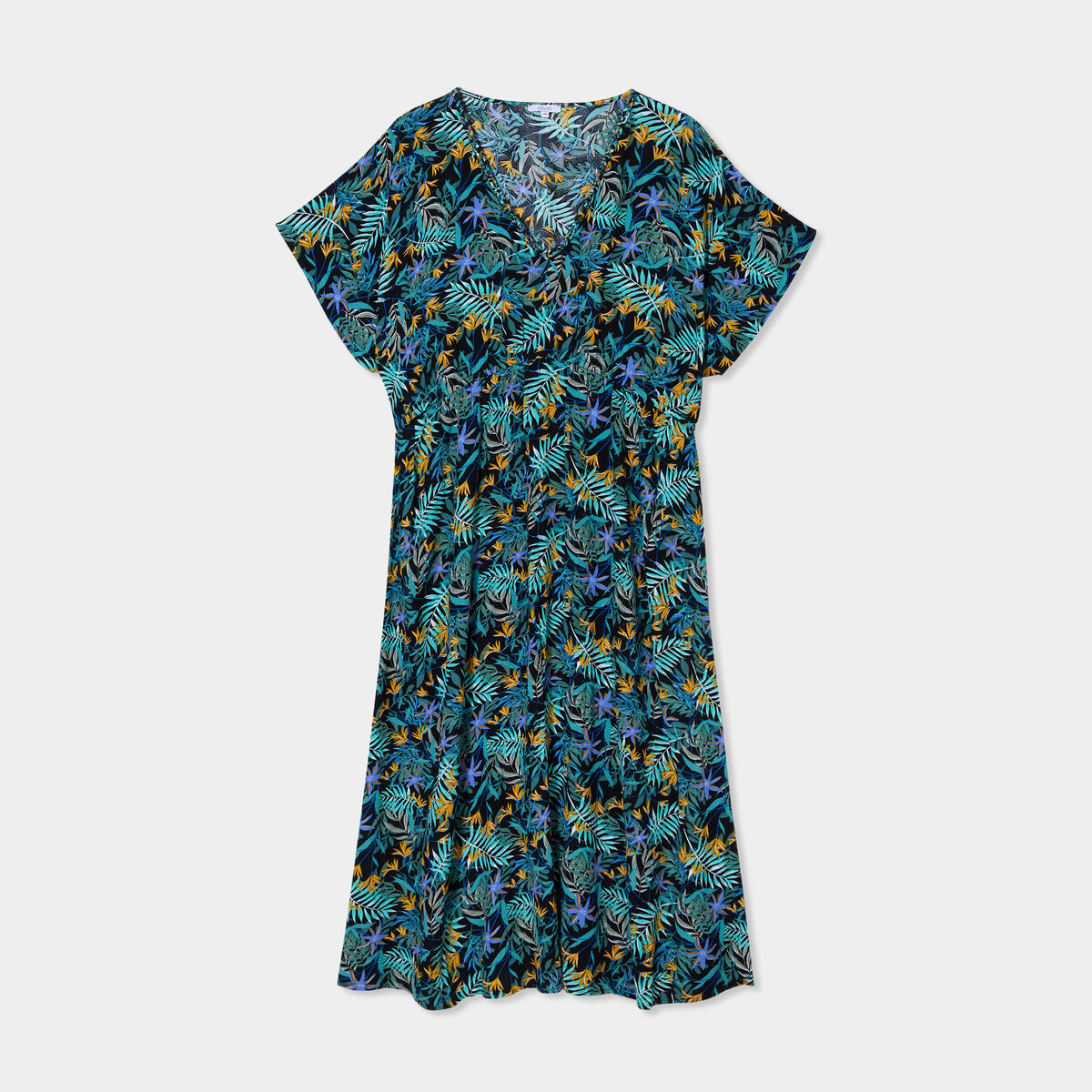 Robe fluide longue col en V vert émeraude femme grande taille
